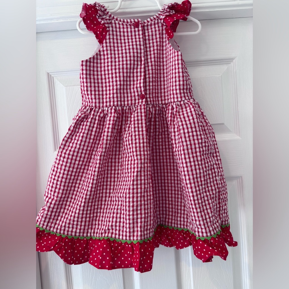 Rare Editions Red Gingham Strawberry Embroidered Sundress - Picture 2 of 3